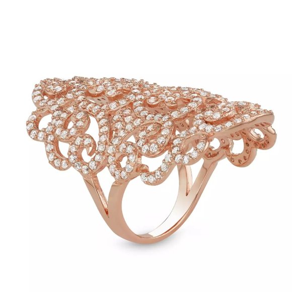 14k Rose Gold Plated Sterling Silver Lab-Created White Sapphire Filigree Ring S7 - Picture 2 of 11